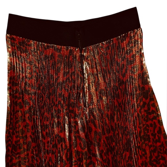 Alice + Olivia Katz Metallic Red Leopard Print Pleated Maxi Skirt Size 6 - Picture 5 of 7